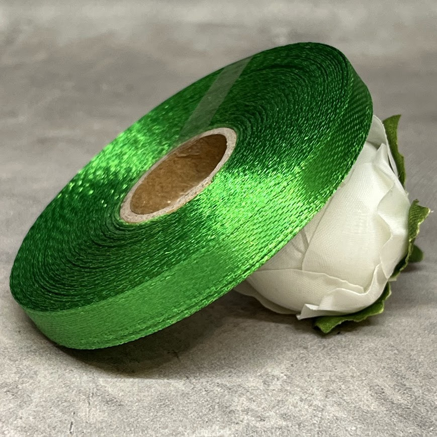 Атласна стрічка, ширина 0,6 см, колір зелений, арт 019032, 23 м, Зелений, фото 1