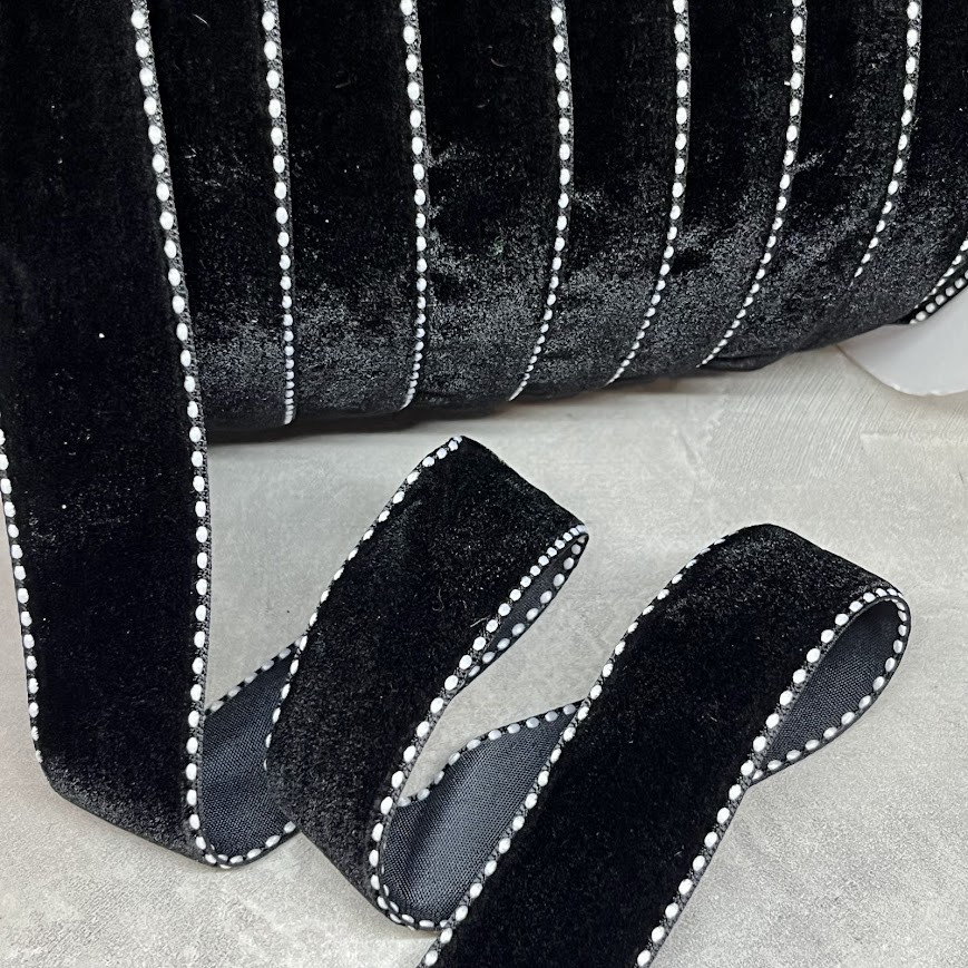 Стрічка велюрова з кантом, ширина 2,5 см ,чорний, арт 019051, 1 метр, Чорний, фото 1