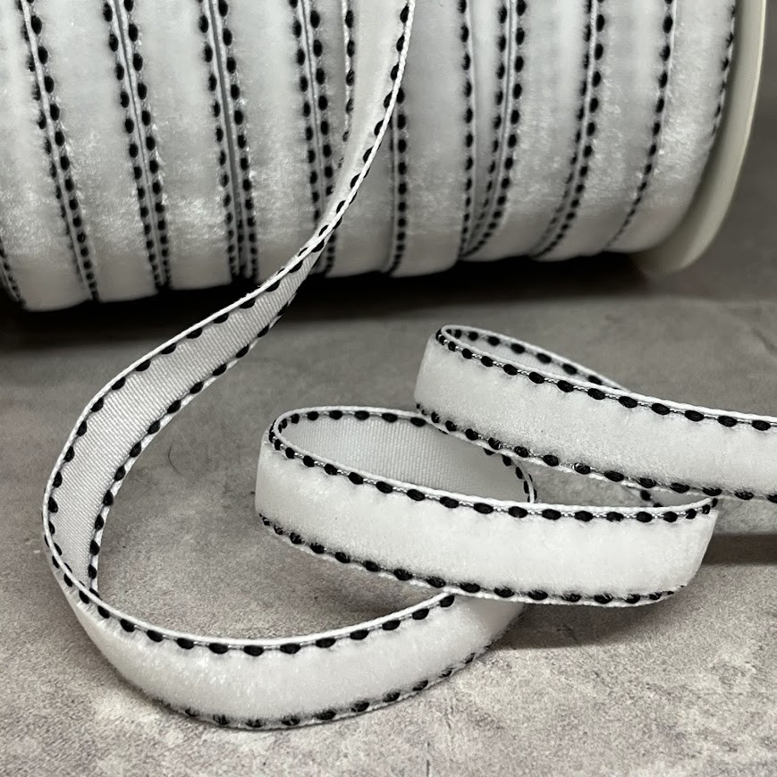 Стрічка велюрова з кантом, ширина 1 см ,білий, арт 019052, 1 метр, Білий, фото 1