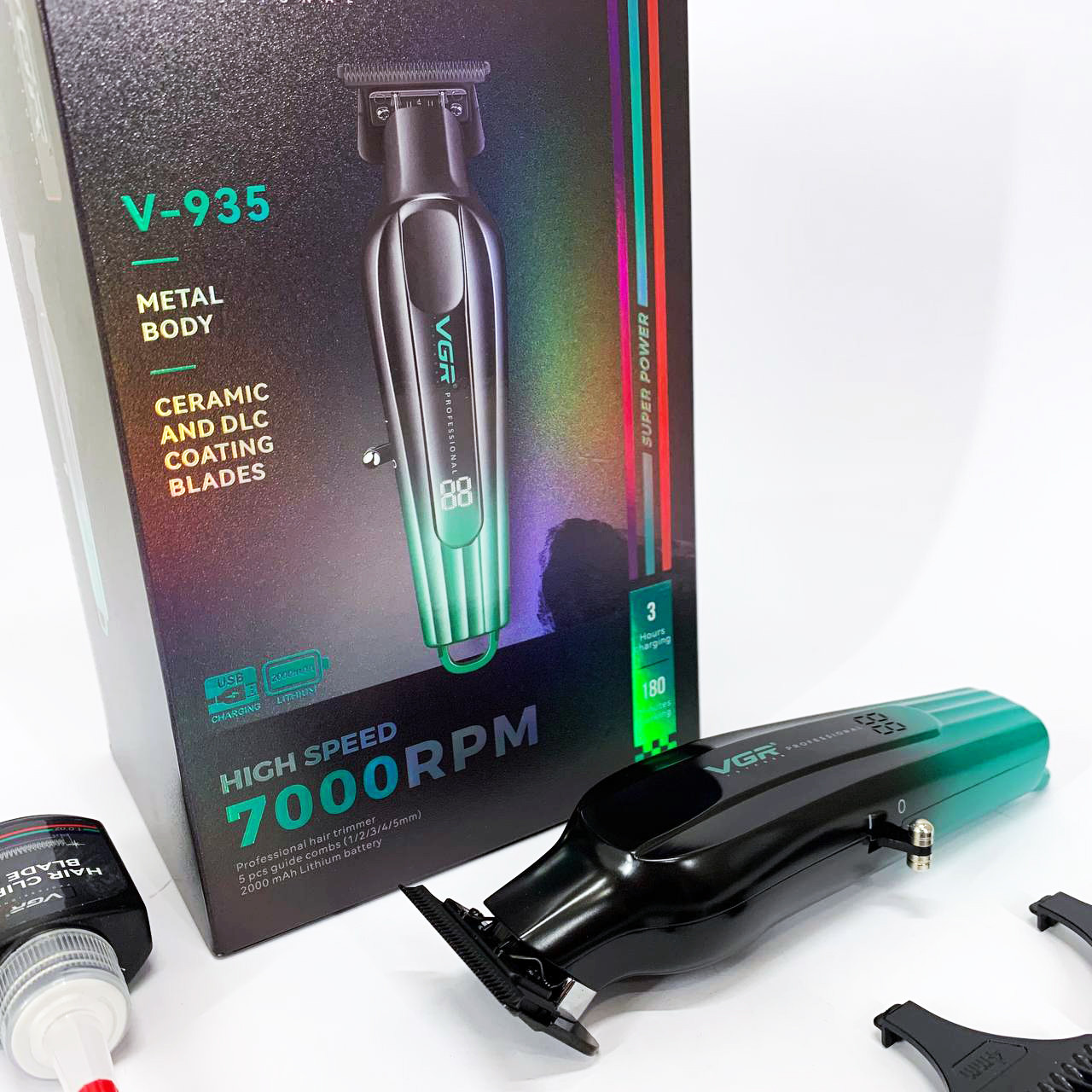 Машинка для стрижки волосся домашня VGR, Професійна машинка для стрижки волосся з насадками NG-44