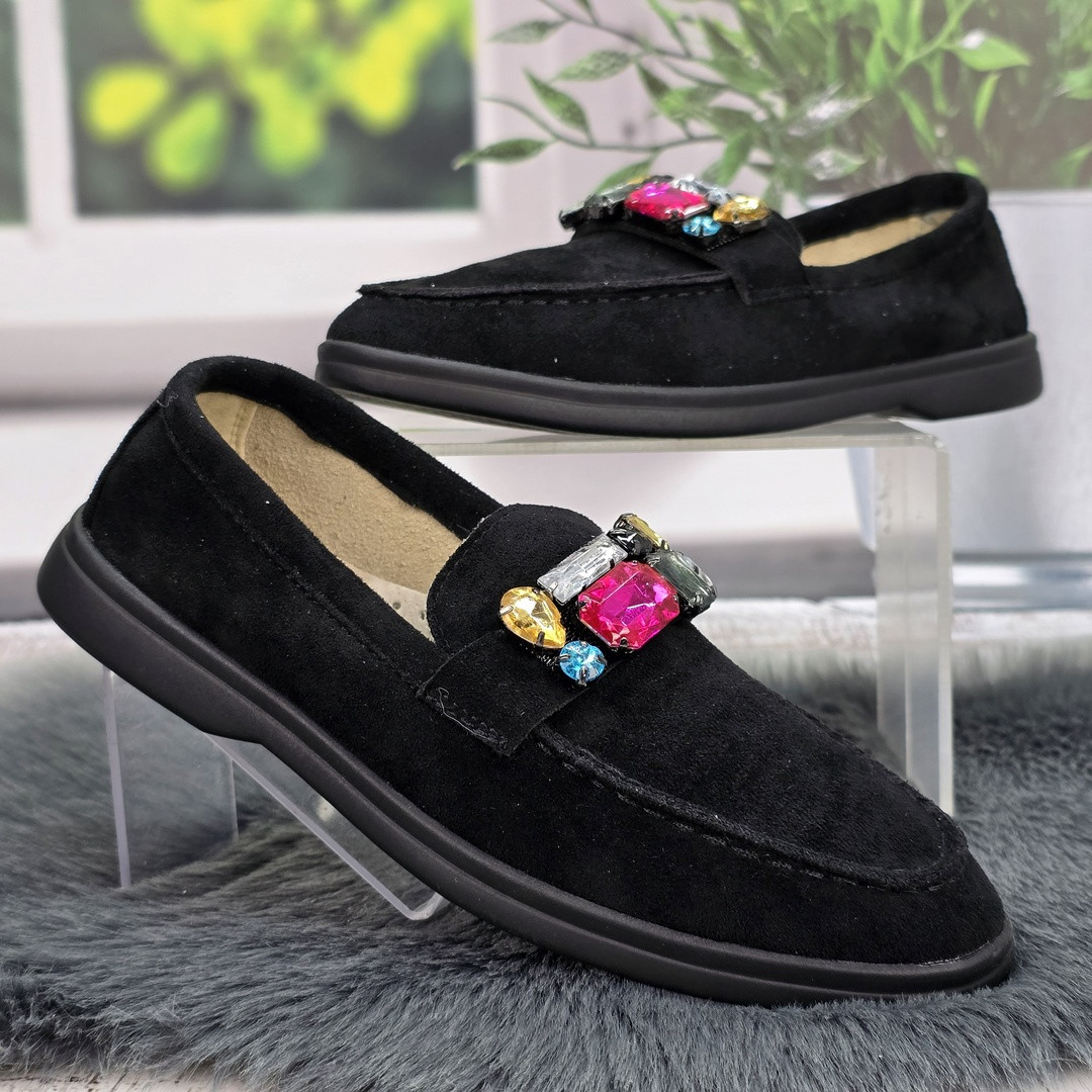 Туфлі лофери жіночі замшеві чорні на низькому ходу 8105, фото 1