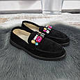 Туфлі лофери жіночі замшеві чорні на низькому ходу 8105, фото 6