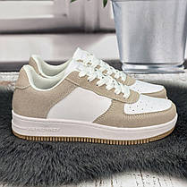 Кросівки жіночі білі з бежевим демісезонні на рівній підошві 8094, фото 2