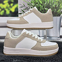 Кросівки жіночі білі з бежевим демісезонні на рівній підошві 8094, фото 3