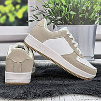 Кросівки жіночі білі з бежевим демісезонні на рівній підошві 8094, фото 4