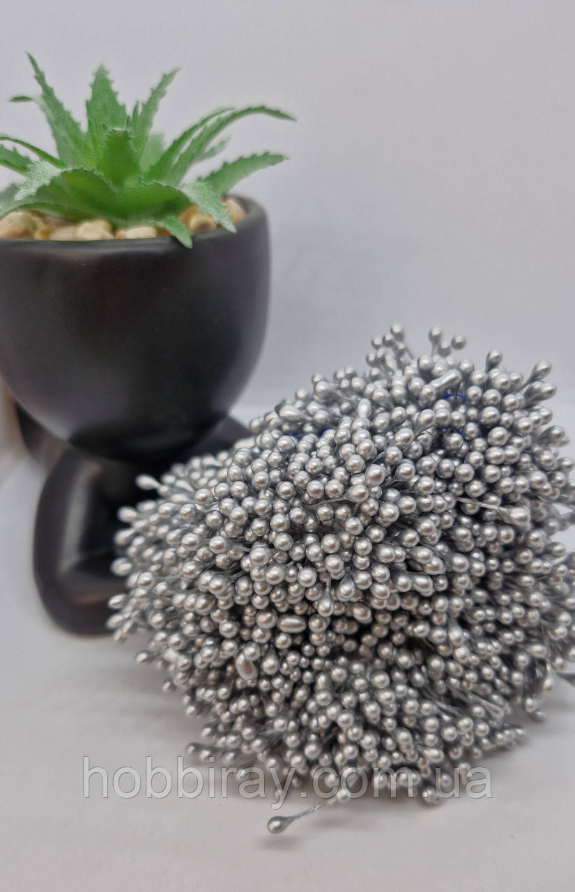 Тичинки нитки. 50 ниток (100 головок). Колір срібний., фото 1