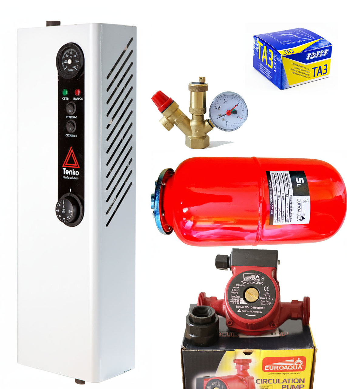 Електрокотел Tenko Економ 6 кВт 230/400В + насос, бак, захист, термостат! До 80 м²!, фото 1