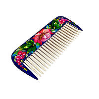 Гребінець "Синій, з квітами" 5,5*11,5 см., з Петриківським розписом, ручна робота