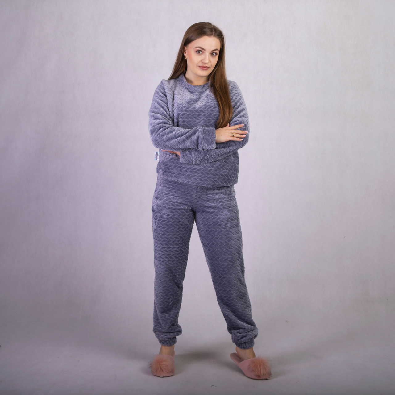 Жіноча махрова піжама "Коса сірий" 42-54р. (модель маломірить!!!), фото 1