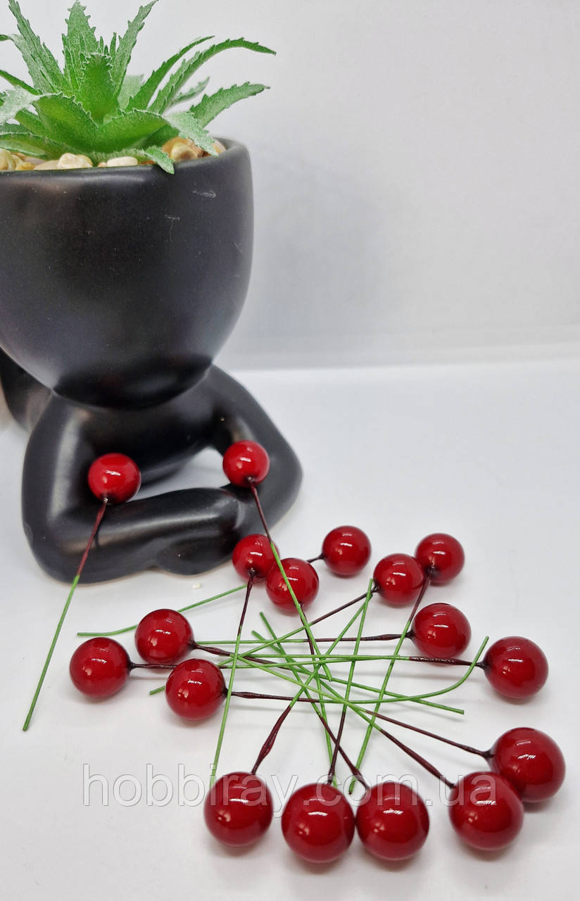Калина лак. Поштучно, на дроті. Діаметр 1,2см. 1шт. Колір червоний., фото 1