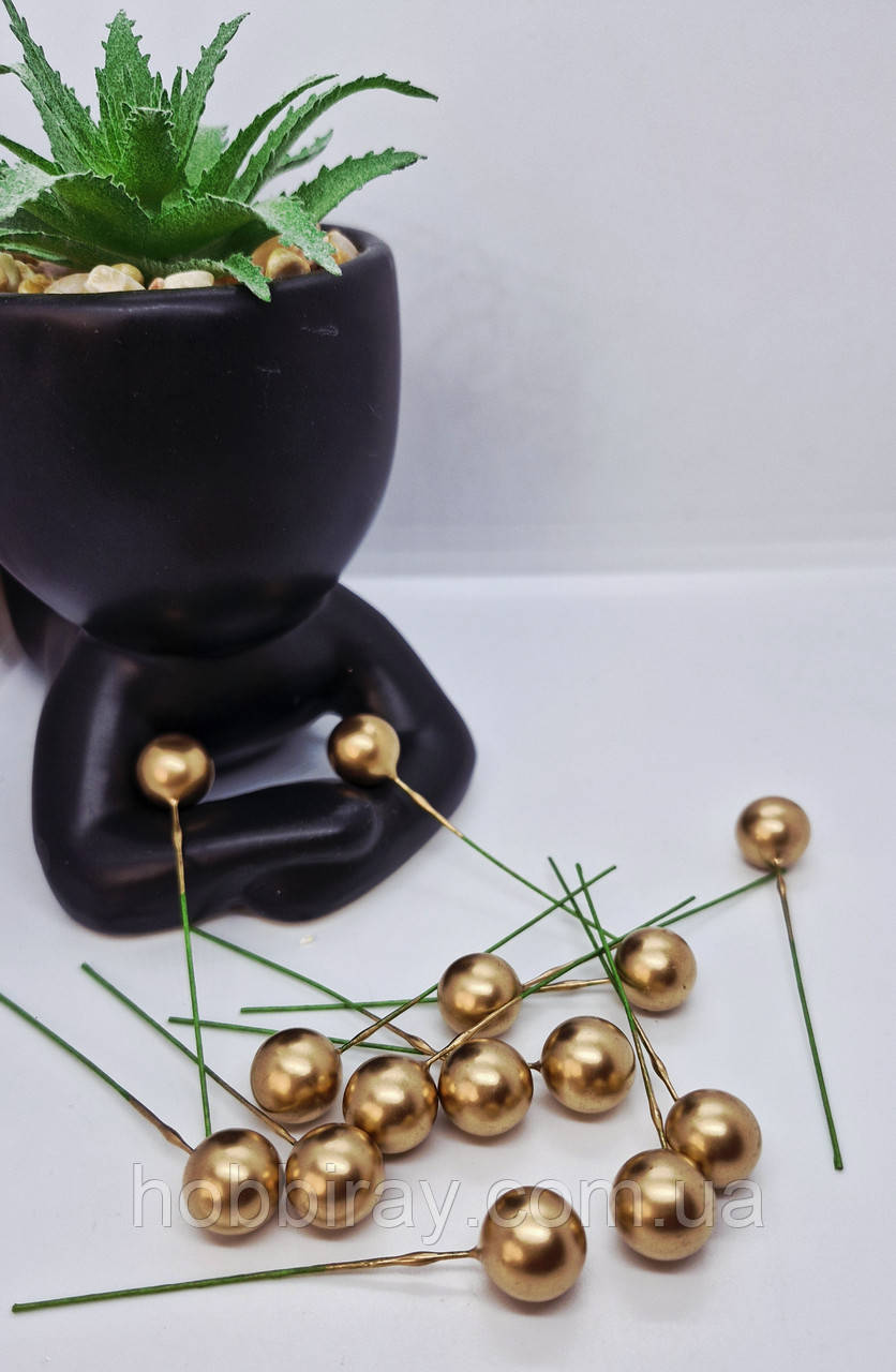 Калина лак. Поштучно, на дроті. Діаметр 1,2см. 1шт. Колір золото., фото 1