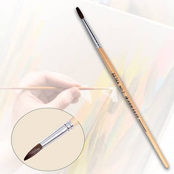 Художня кругла кисть Білка №2 C з волосся білки 17 см Пензлик для малювання