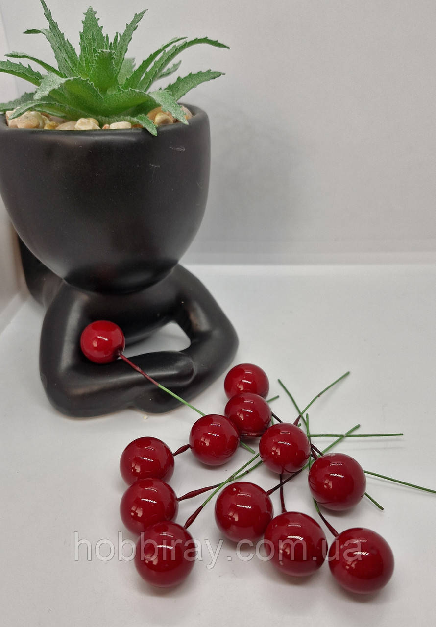 Калина лак. Поштучно, на дроті. Діаметр 1,5см. 1шт. Колір червоний., фото 1