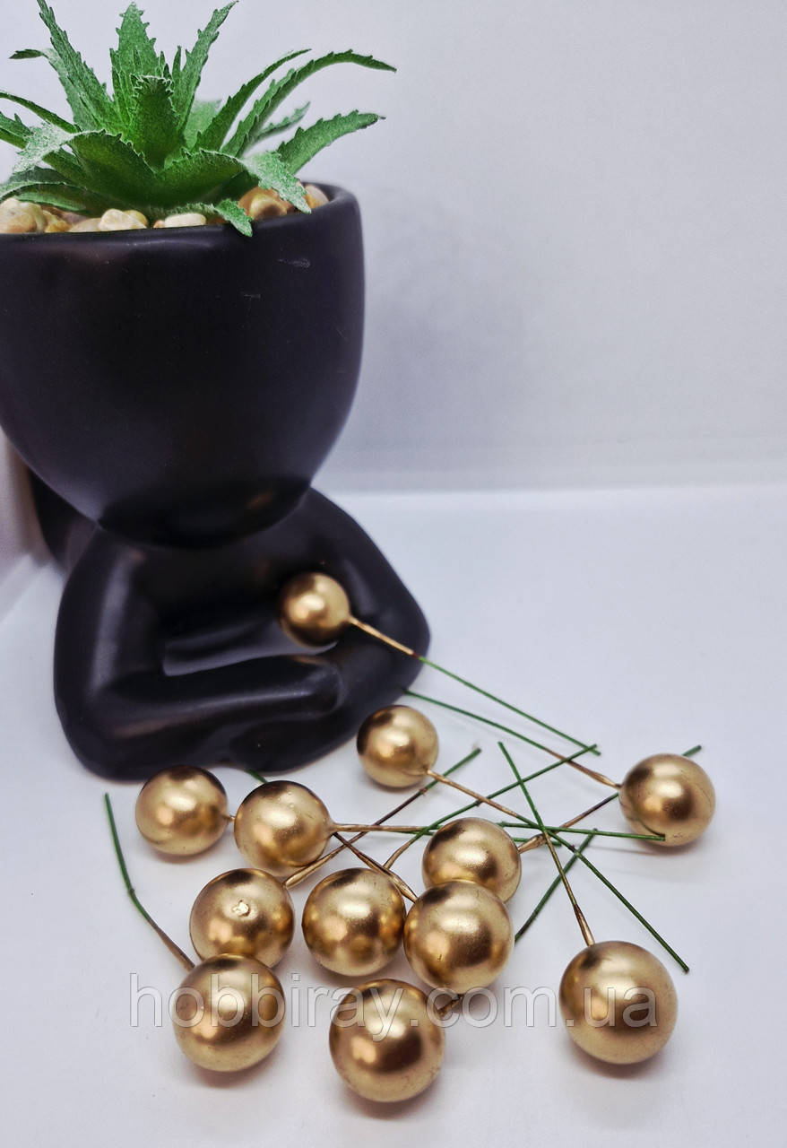 Калина лак. Поштучно, на дроті. Діаметр 1,5см. 1шт. Колір золото., фото 1