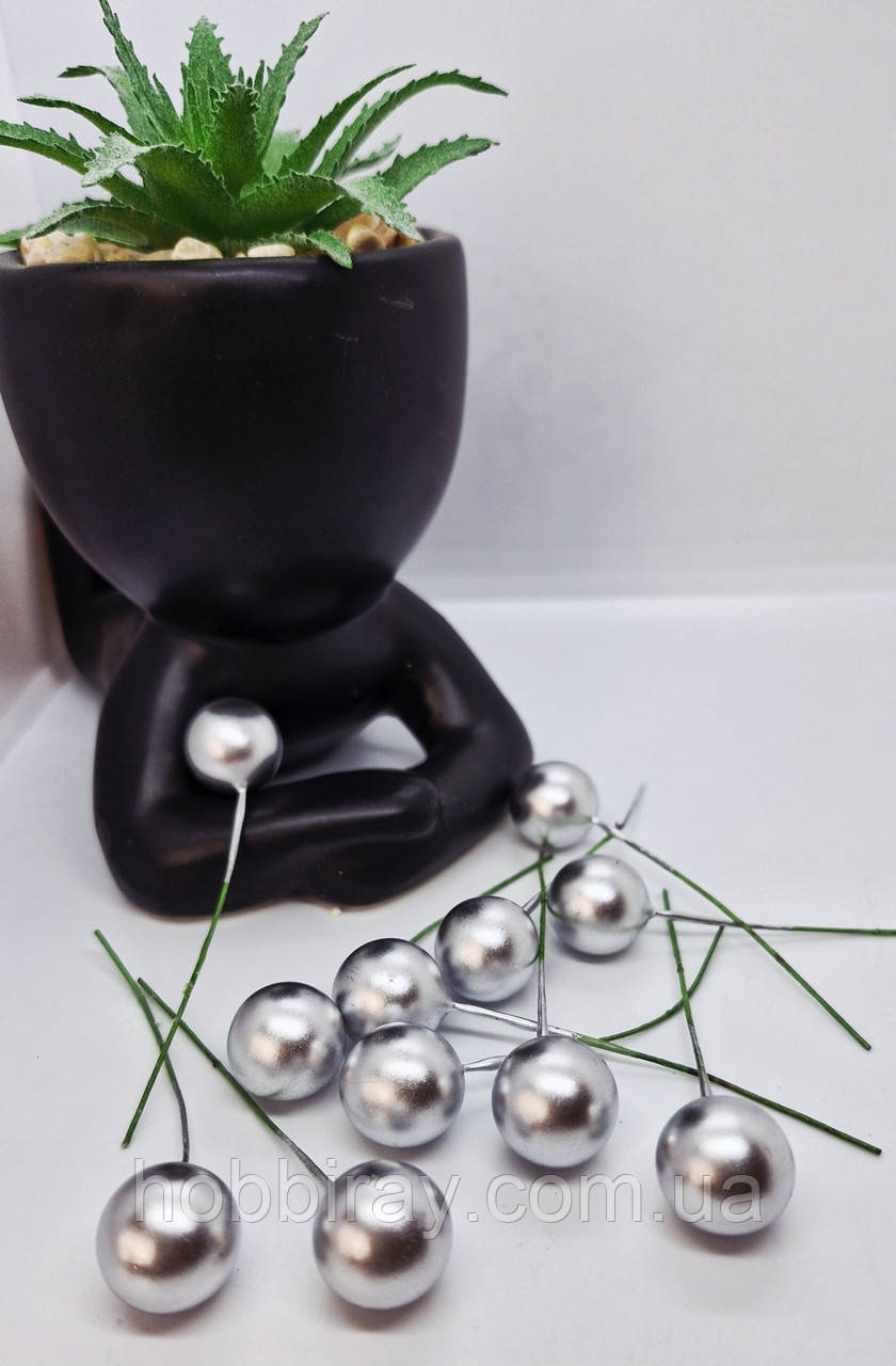 Калина лак. Поштучно, на дроті. Діаметр 1,5см. 1шт. Колір .срібний., фото 1