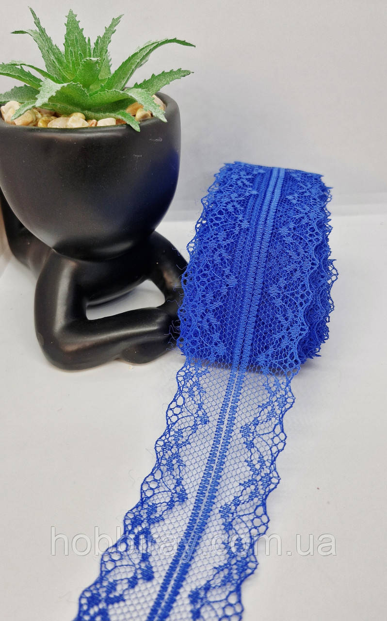 Мереживо "Адель" ширина 4 см. 1 м. Колір синій., фото 1