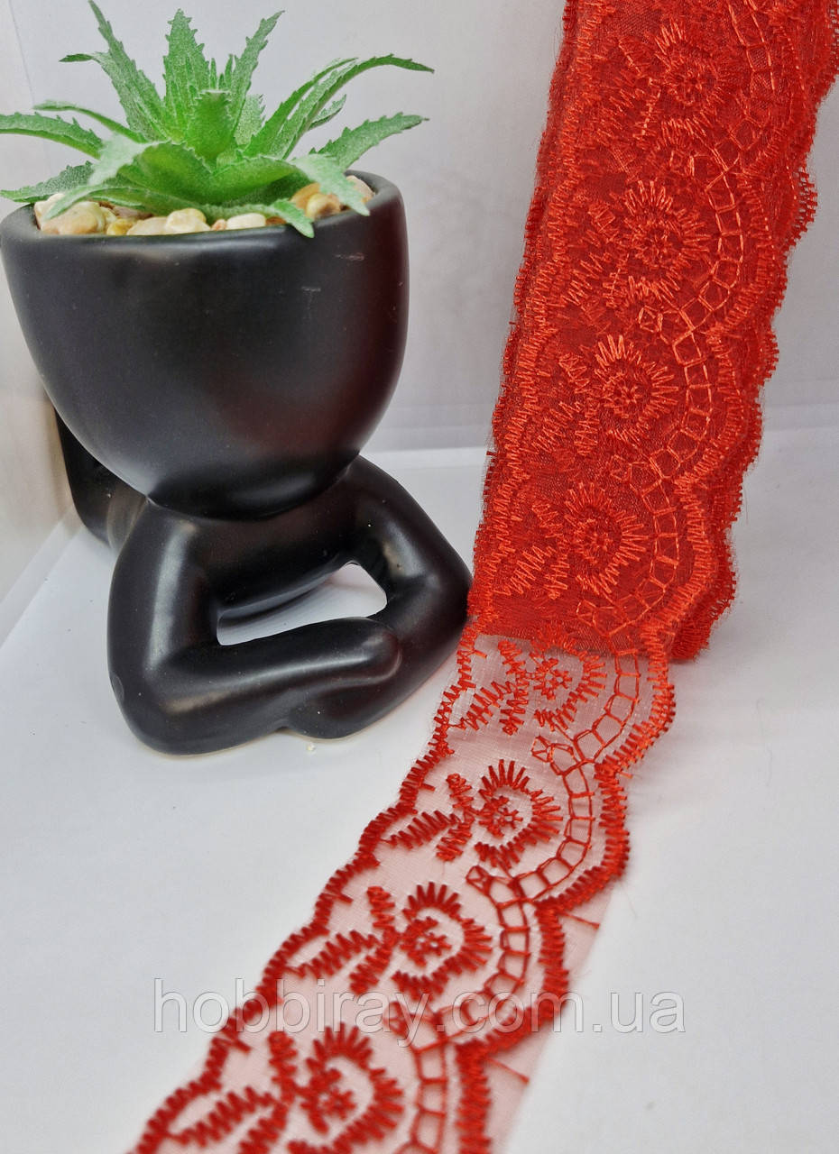 Мереживо "Яблучко" ширина 4 см. 1 м. Колір червоний., фото 1