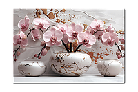 Картина на стіну,Арт Квіти у вазах стилізація,Полотно для спальні, залу