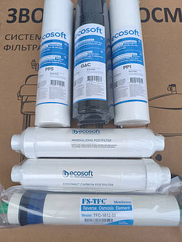 Комплект картриджів із 6 картриджів Ecosoft для зворотного осмосу 50 галон