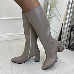 Чоботи жіночі шкіряні з гострим носком. Колір візон. 39 розмір