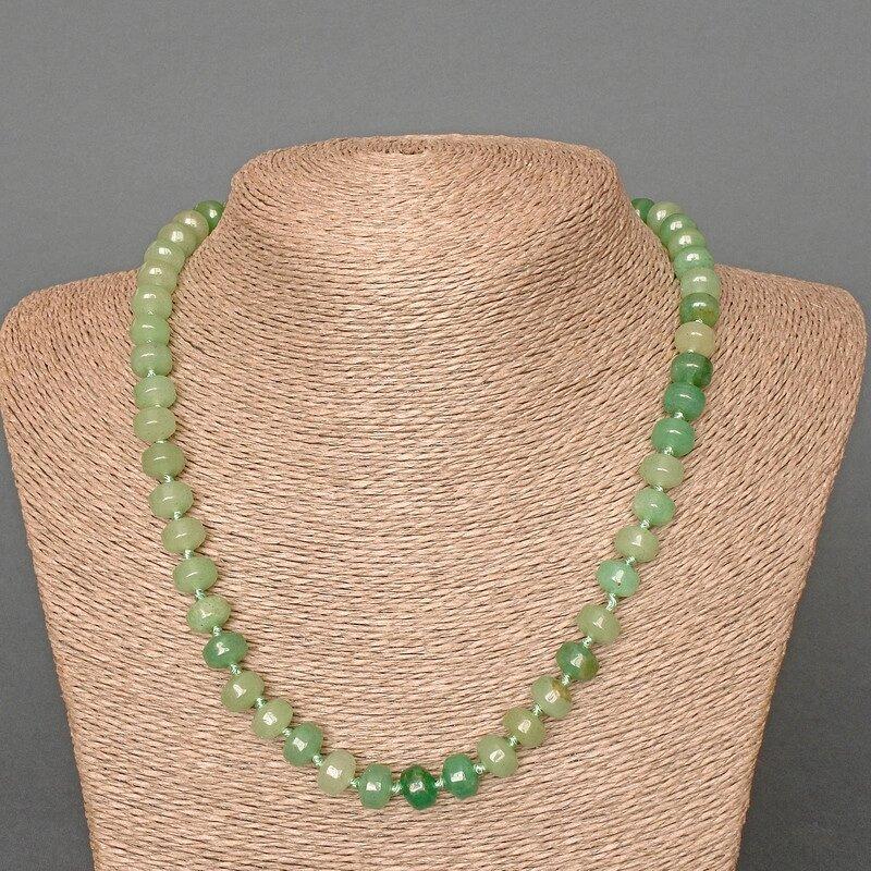 Намисто Нефрит натуральний камінь гладкий рондель d- 9х7мм+- L-49см+-, фото 1