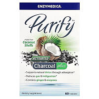 Активоване вугілля з кокоса, Activated Coconut Charcoal +, Enzymedica, Purify, для веганів, 60 капсул