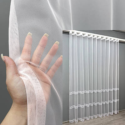 Тюль "Грек-сітка" з вишивкою та люрексом. Колір білий. Код 1822т