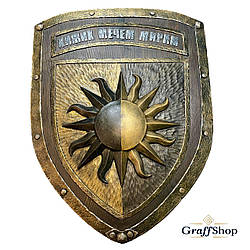 Декоративний дерев’яний щит з ясеня, ручне різьблення, патинований метал, колекційний