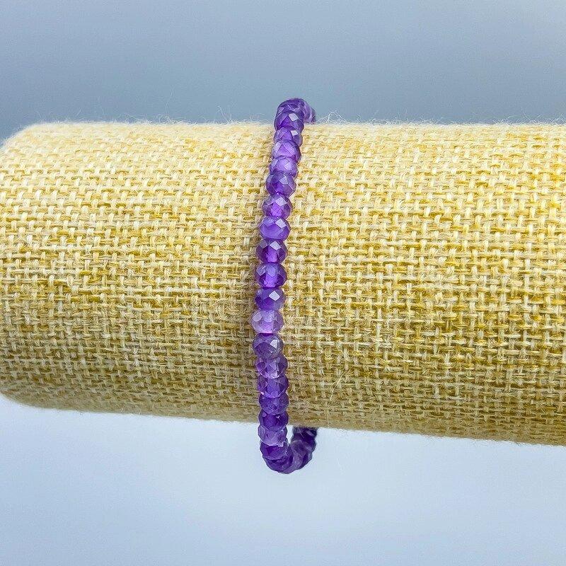 Браслет Аметист натуральний камінь гранований рондель d-5х3мм+- L-18см (стрейч), фото 1