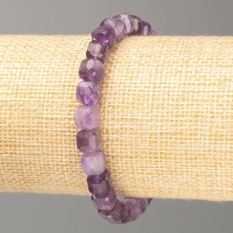 Браслет натуральний камінь Аметист гранований кубик d-7мм+- L-18см+-, фото 1