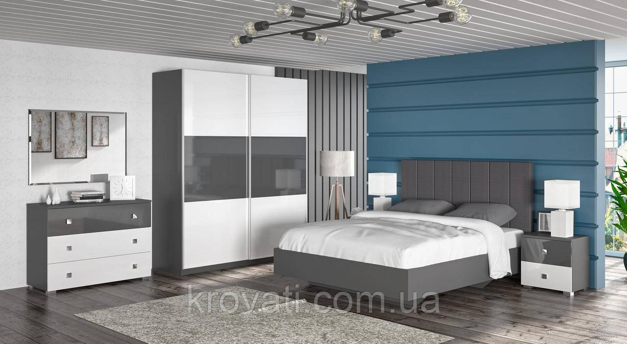 Спальня Лондон, Меблі Сервіс, Сірий/Белый лак/Серый лак