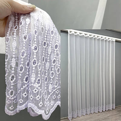 Готова тюль (3х2,7м.) "Грек-сітка" з вишивкою та люрексом. Колір білий. Код 1818т 42-0805