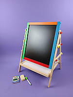 Деревяний двосторонній Мольберт MD 0897 Маленький художник, дошка двостороння, крейда, маркер, губка, коробка,