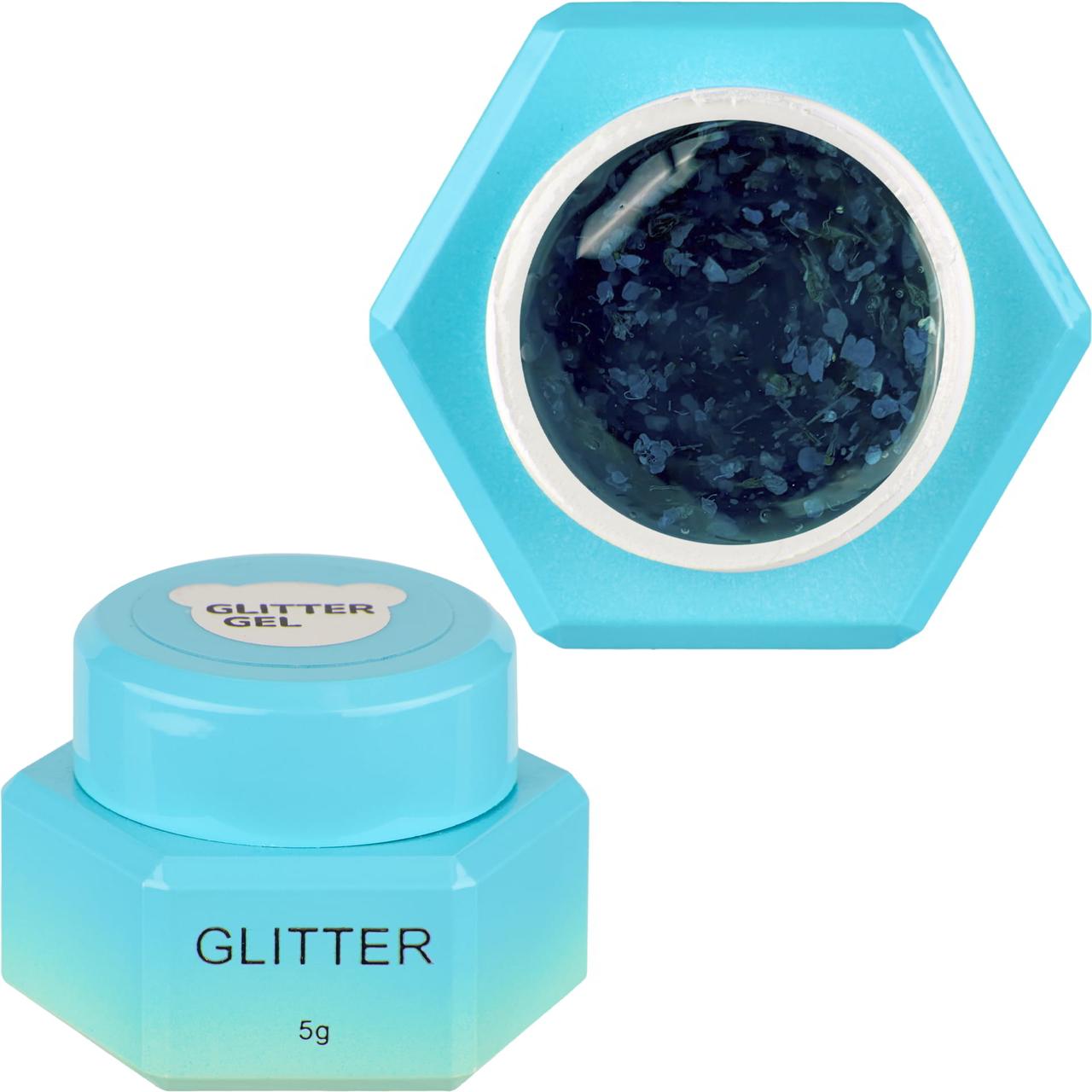 Гель із сухоцвітами You Are Cute GLITTER Gel №09, 5 мл блакитний