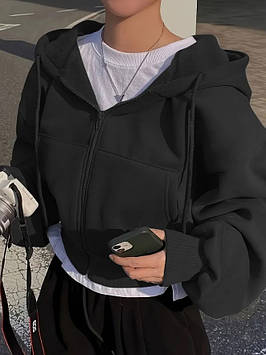 Жіноча кофта утеплена Кроп-топ чорний