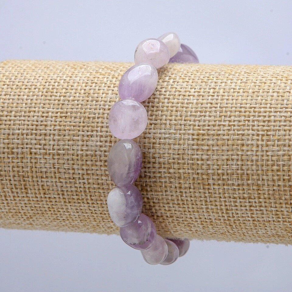 Браслет на гумці з натурального каменю Аметист галтівка d-14х10мм обхват 18см +-, фото 1