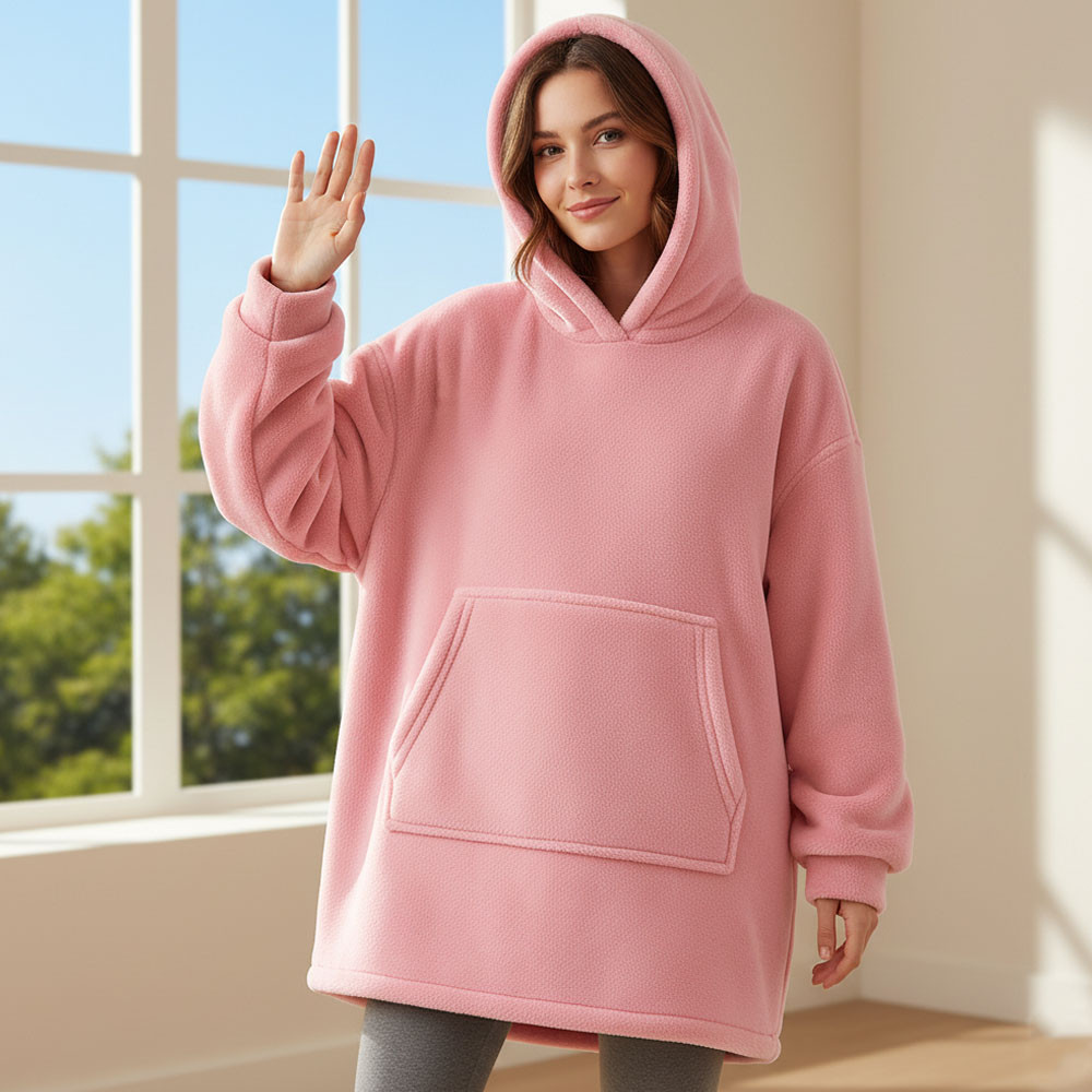 Плед толстовка з капюшоном (100х80см) HUGGLE HOODIE, Рожевий / Плед-худі / Толстовка оверсайз плед з капюшоном, фото 1