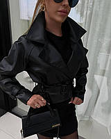 Жіноча укорочена куртка, 42-44, 46-48, 50-52, чорний, беж, екошкіра.