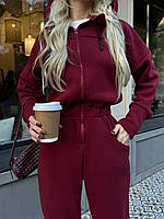 Жіночий теплий комбінезон на змійці, 42-44,46-48, чорний, бордо та хакі, тринитка на флісі.