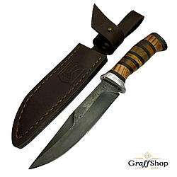 Ексклюзивний ніж зі сталі зі шкіряним чохлом та дерев'яною рукояттю