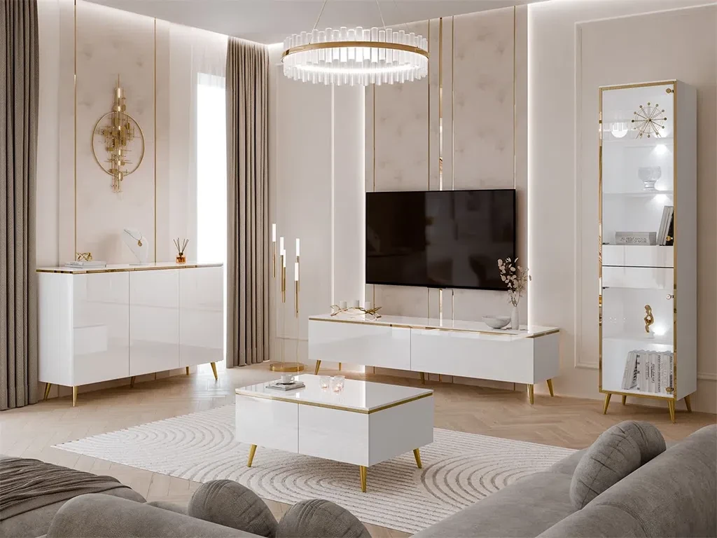 Набір меблів для вітальні на косих ніжках Aurora Gloss (білий глянець/Срібний), фото 1