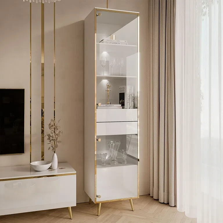 Вітрина на косих ніжках Aurora Gloss (білий глянець / золотий), фото 1