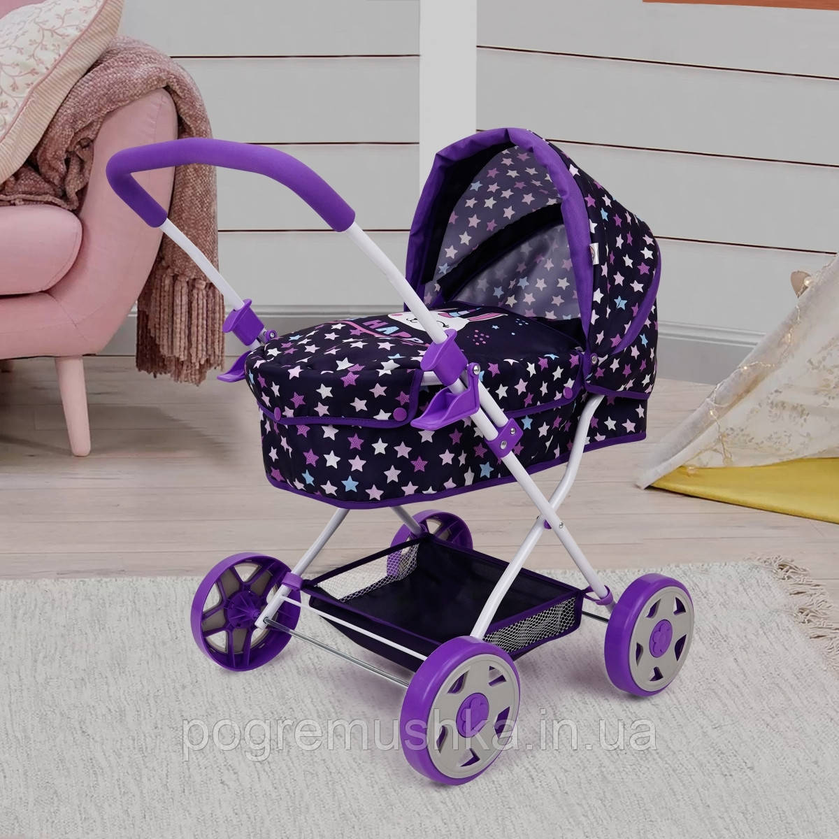 Коляска для ляльок FiVEoNiNE T721033 класична прогулянкова, з кошиком