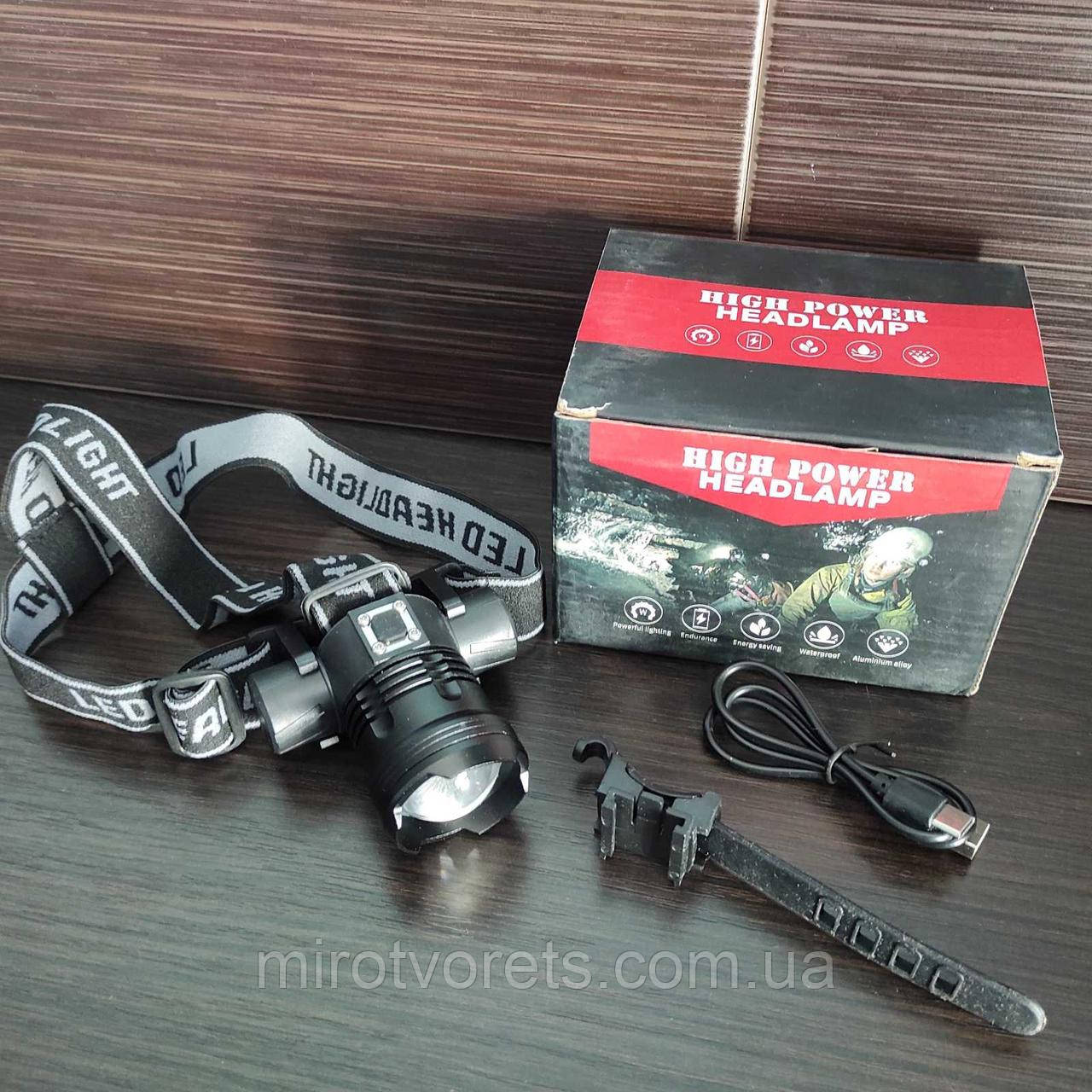 Ліхтар налобний PLD-5835 (діод P50, велокріплення, Li-Ion акумулятор, ЗУ Type-C, zoom), фото 1