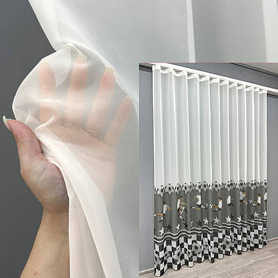 Тюль шифонова з принтом. Колір молочний з сірим. Код 1823т