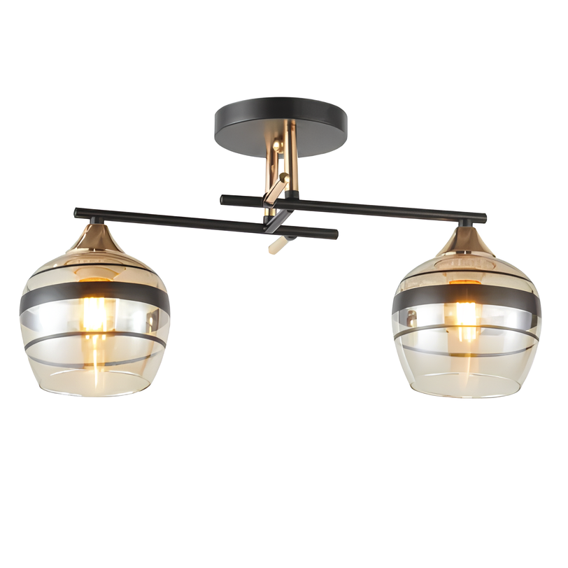 Люстра стельова на 2 декоративні плафони зі скла під лампи Е27 каркас чорний/золото Interees 6311-2