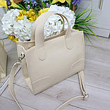 Жіноча бежева сумка велика через плече модна квадратна класика, фото 3