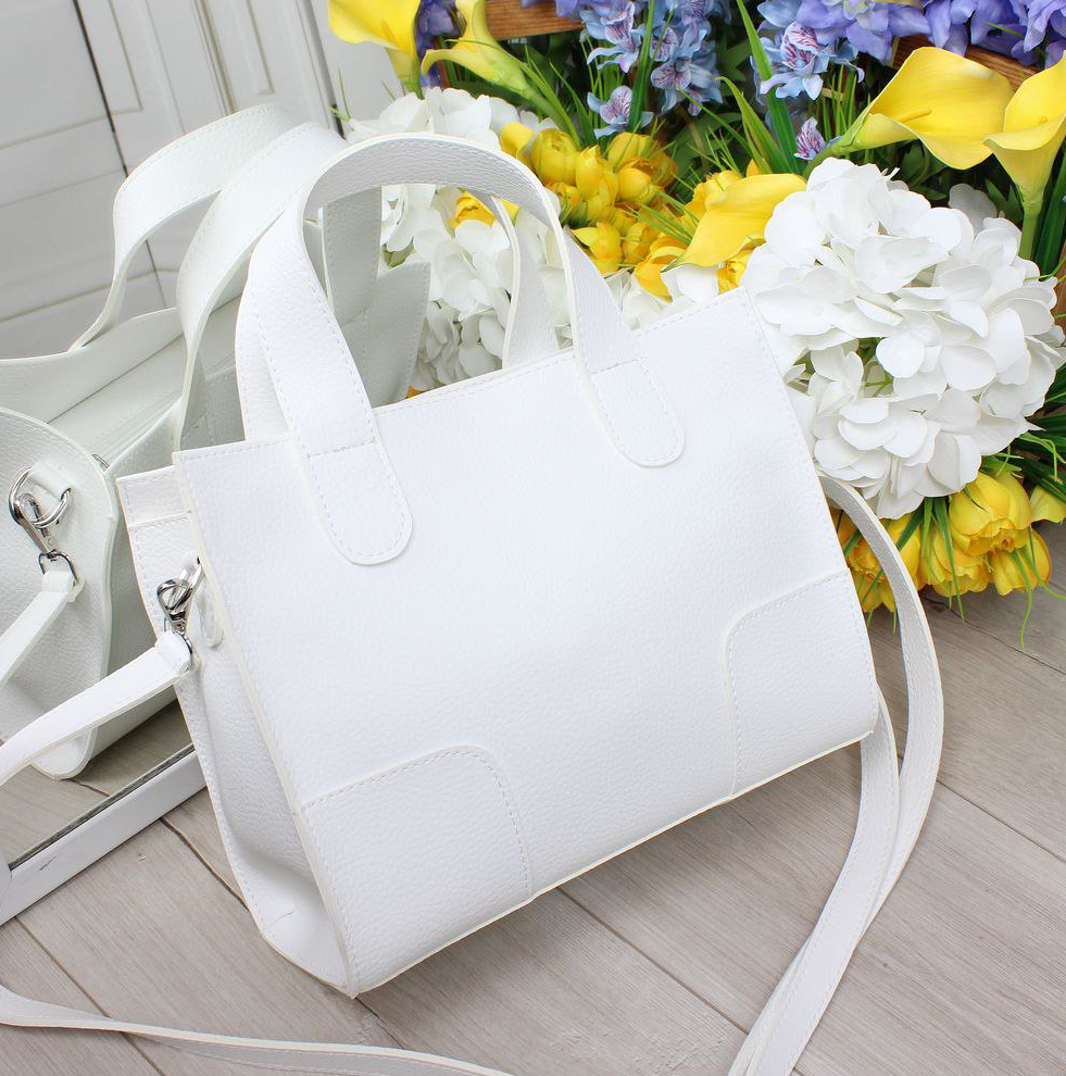 Шкіряні біла сумка велика через плече модна квадратна класична, фото 1