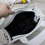 Шкіряні біла сумка велика через плече модна квадратна класична, фото 6