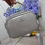 Шкіряна лакова сумка жіноча клатч на широкому ремені вечірня маленька через плече сіра, фото 2